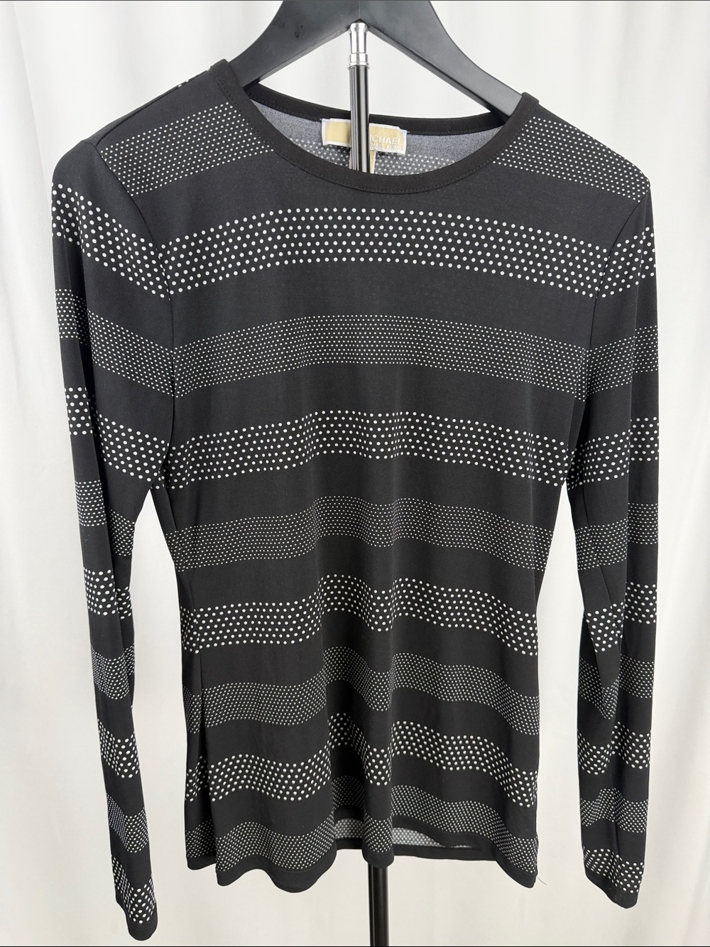 Michael Michael Kors Black White Dot Stripe Long Sleeve Top Size Small